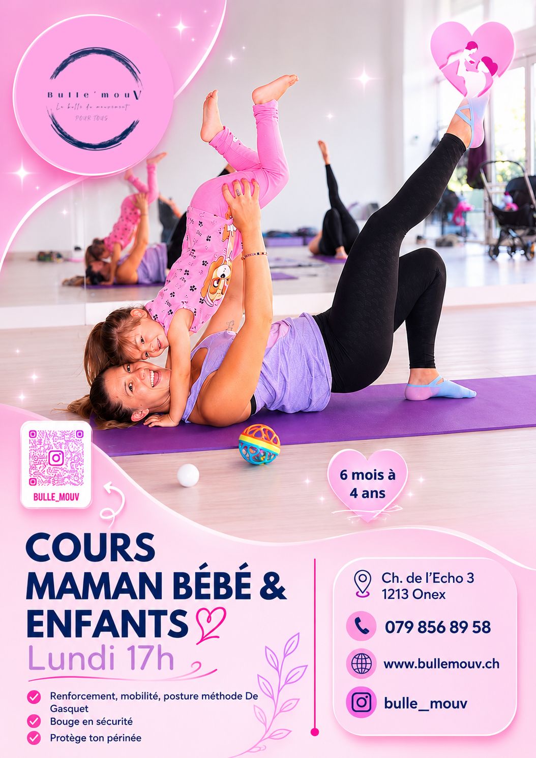 Flyer cours maman-enfants Bulle'mouV